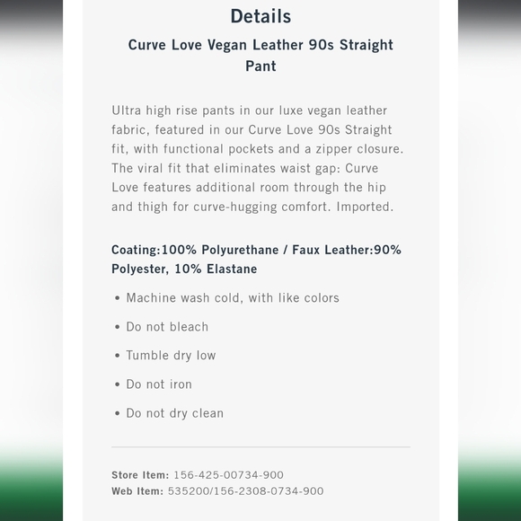 ABERCROMBIE & FITCH Vegan Leather Pants,  90s Straight High-Rise, Size 16 - Picture 6 of 11